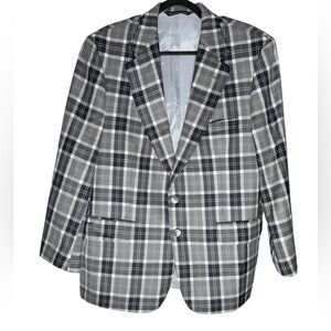 Maus & Hoffman Plaid Sport Coat Blazer 42S Wool Designer Black Gray Career